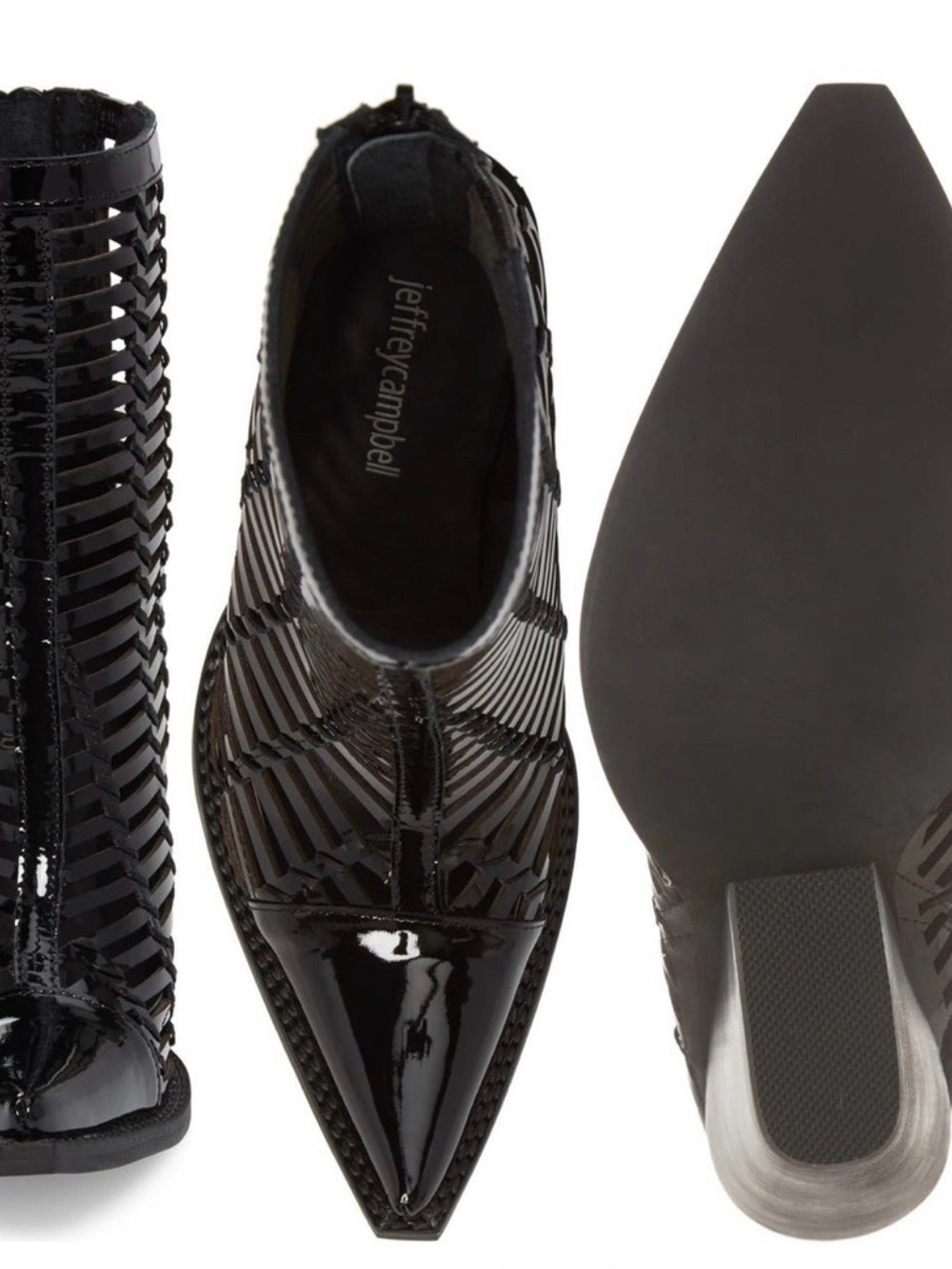 Jeffrey Campbell Black Patent Pointed Laser-Cut Ankle Booties